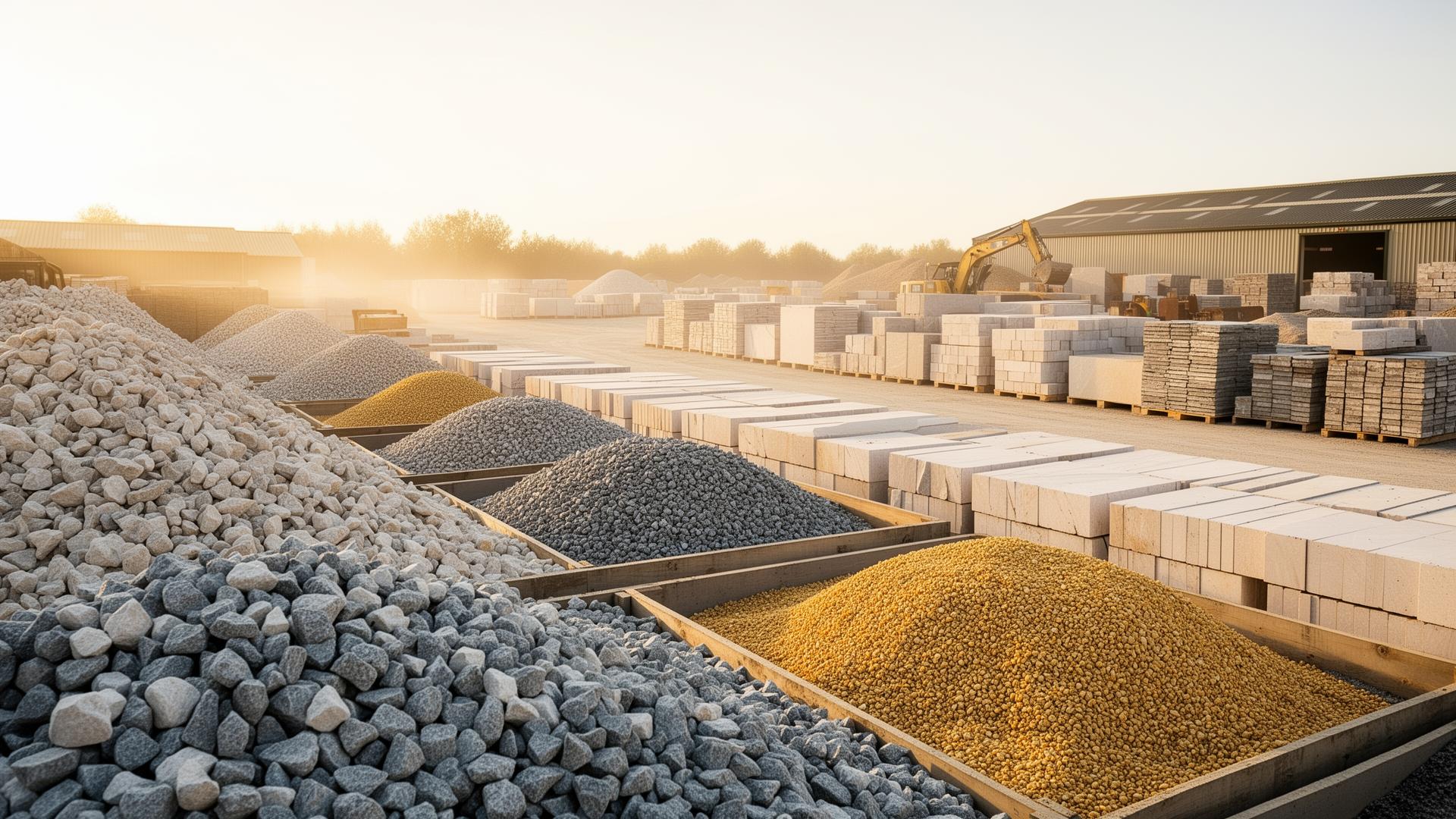 Sorted aggregates and stone paving at the Atlas yard